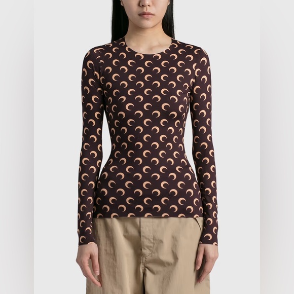 Marine Serre Tops - MARINE SERRE Brown Second Skin Moon Long Sleeve T-Shirt